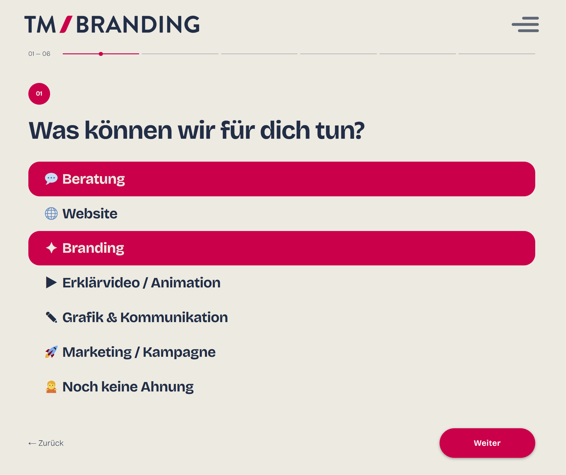Screenshot des Anfrage-Formulars